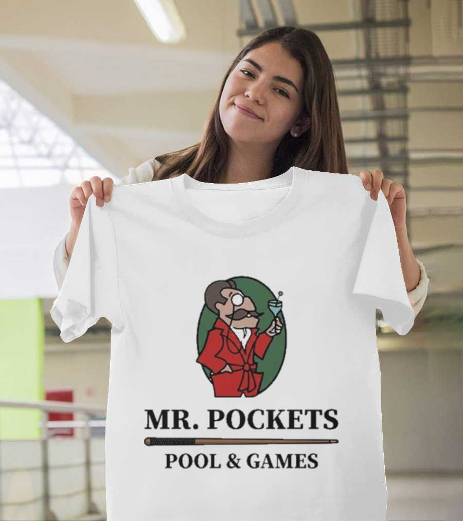 Mr. Pockets Pool And Games Iconic Gentleman With Martini And Cue T-Shirt