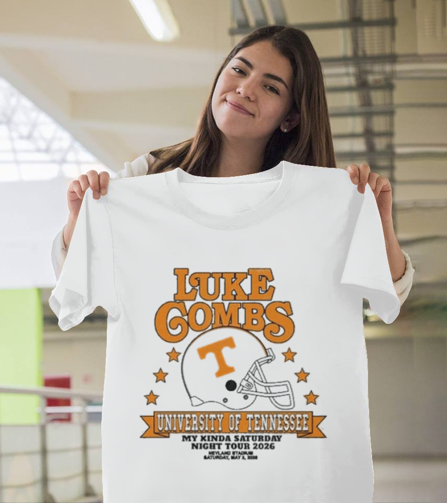 Luke Combs Neyland 05.02.2026 University Of Tennessee Football Helmet Stars Orange T-Shirt