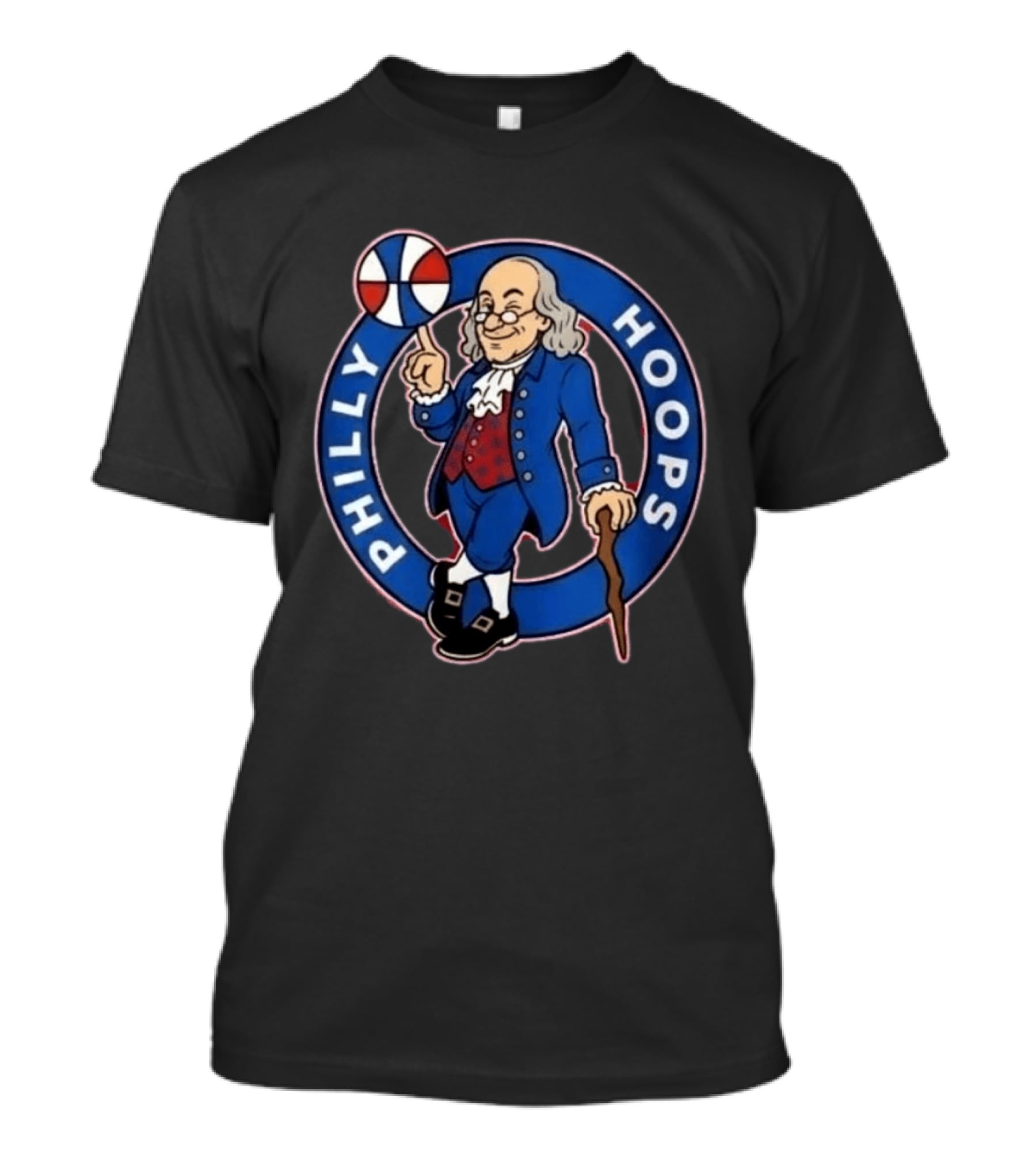 Ben Franklin Philly Hoops Basketball Icon With Dribbling Ball T-Shirt