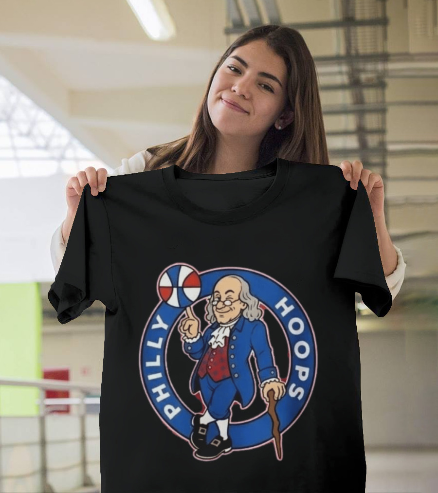 Ben Franklin Philly Hoops Basketball Icon With Dribbling Ball T-Shirt