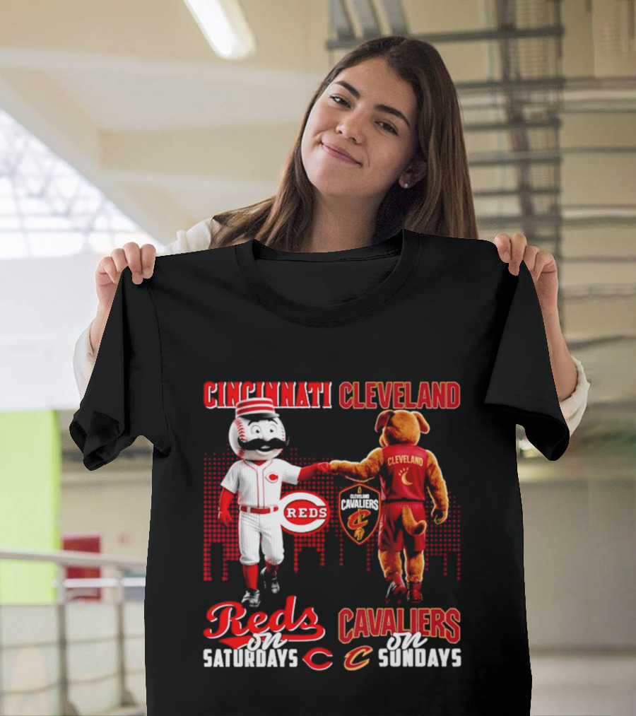 Cincinnati Reds Saturdays Vs Cleveland Cavaliers Sundays Skyline T-Shirt