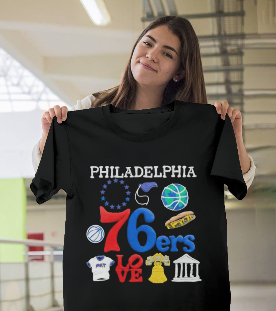 Philadelphia 76ers Claymation Icons Hot Dog Liberty Bell Basketball LOVE Statue City T-Shirt