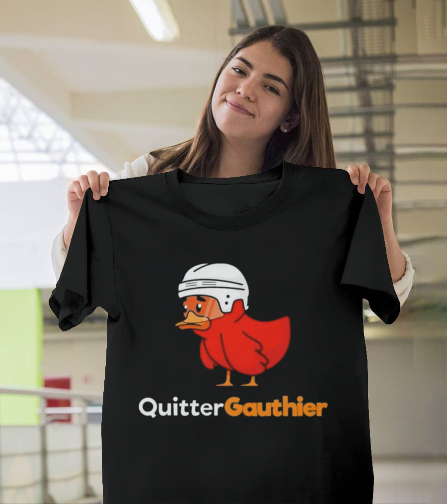 Philadelphia Flyers Quitter Gauthier 2026 NHL Hockey Controversial Helmeted Duck T-Shirt