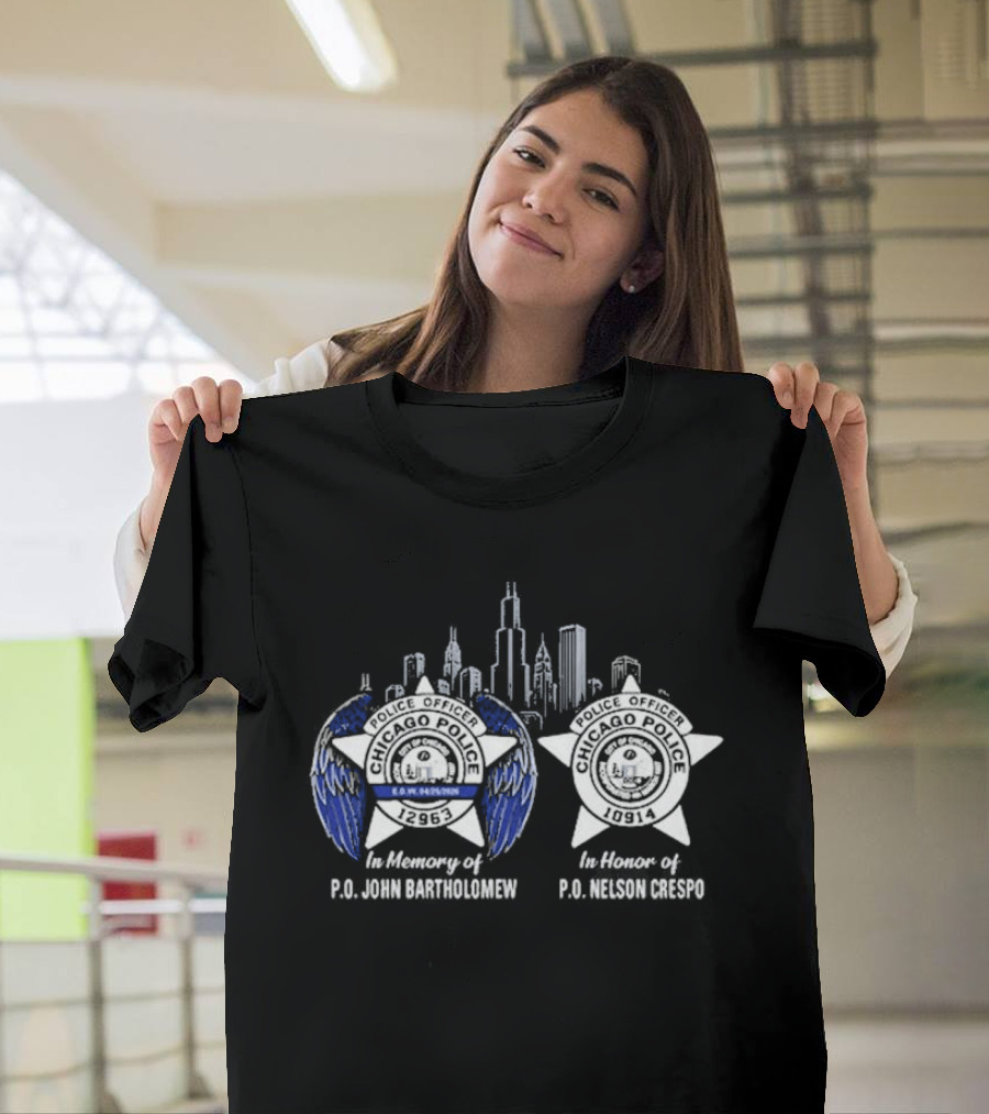 In Memory Of PO John Bartholomew And PO Nelson Crespo Badge Skyline T-Shirt