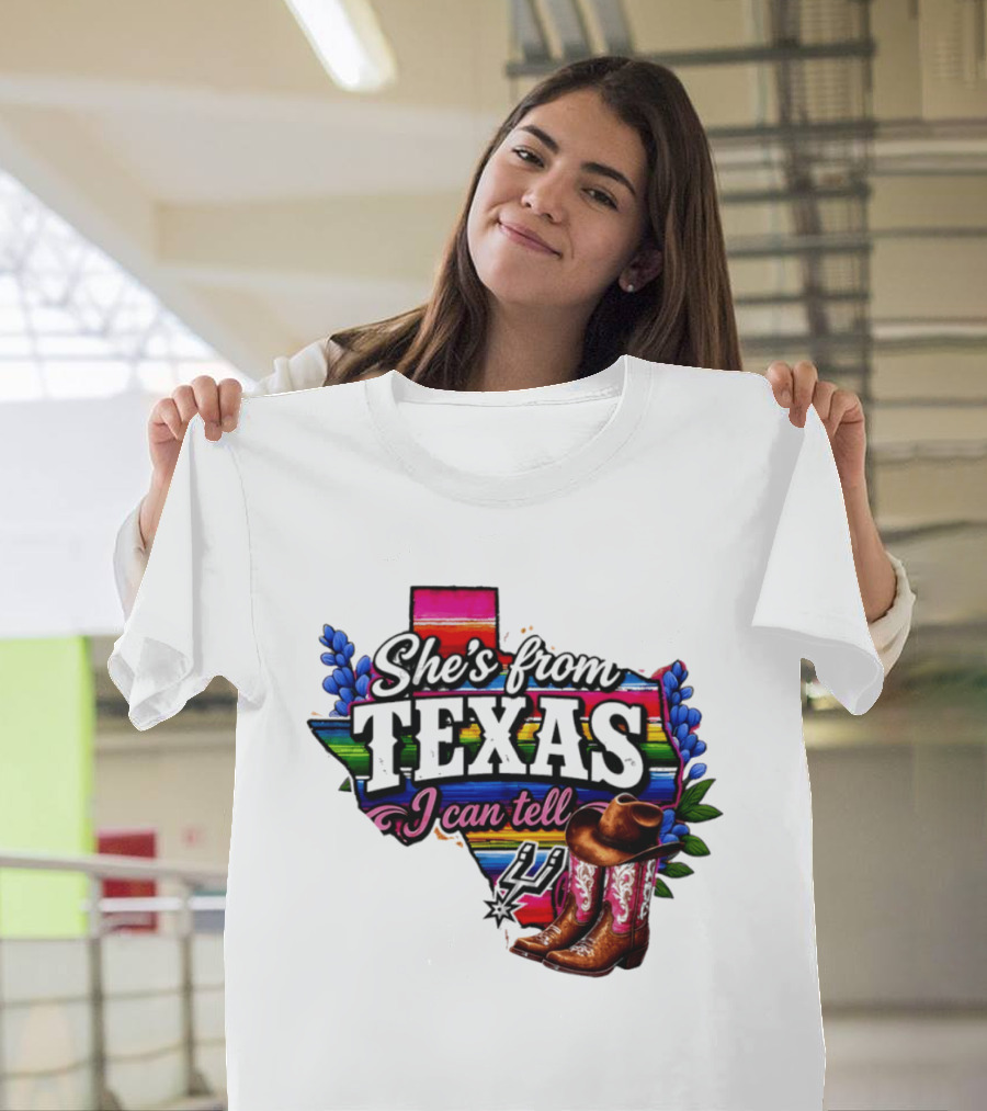 Ella Langley She's From Texas I Can Tell Cowboy Boots And Colorful Map T-Shirt