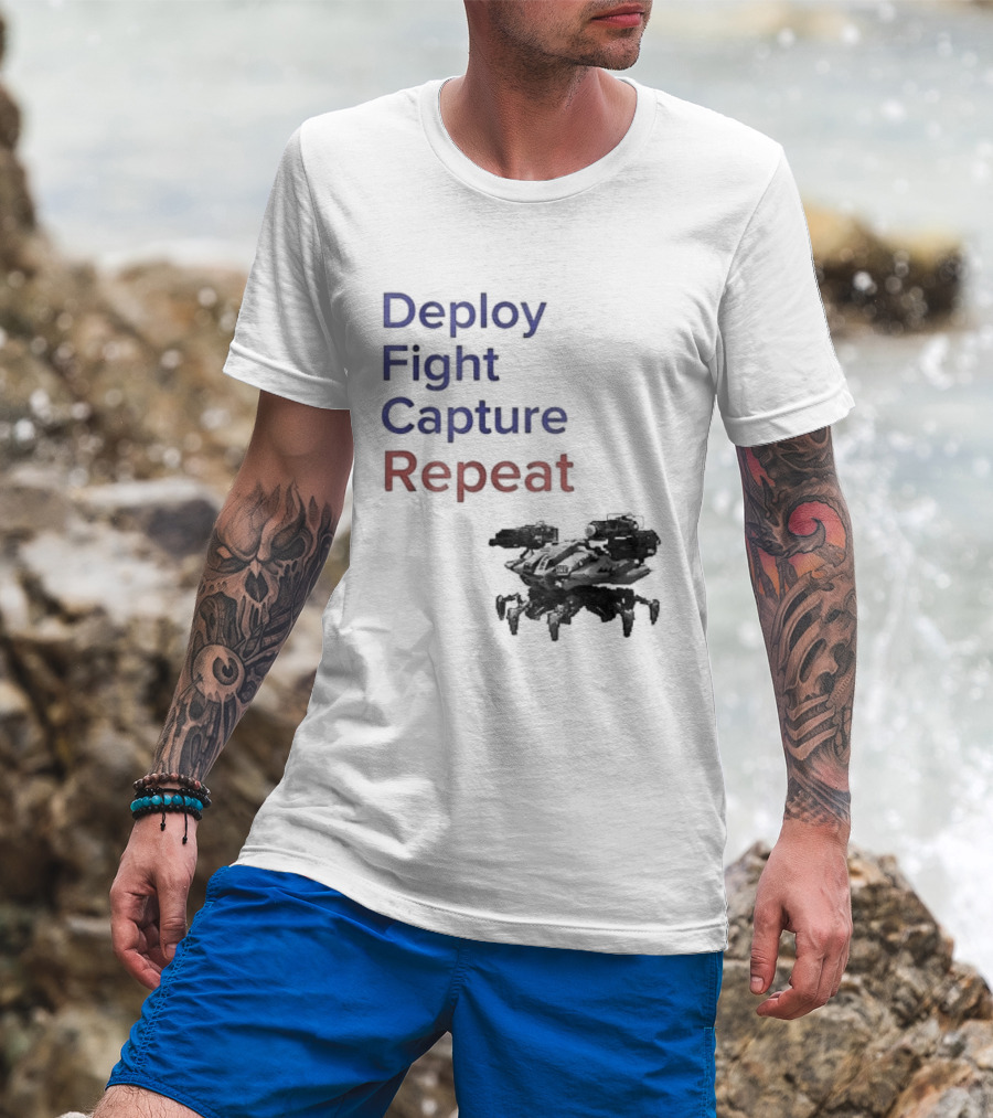 War Robots Deploy Fight Capture Repeat Strategy Gameplay T-Shirt
