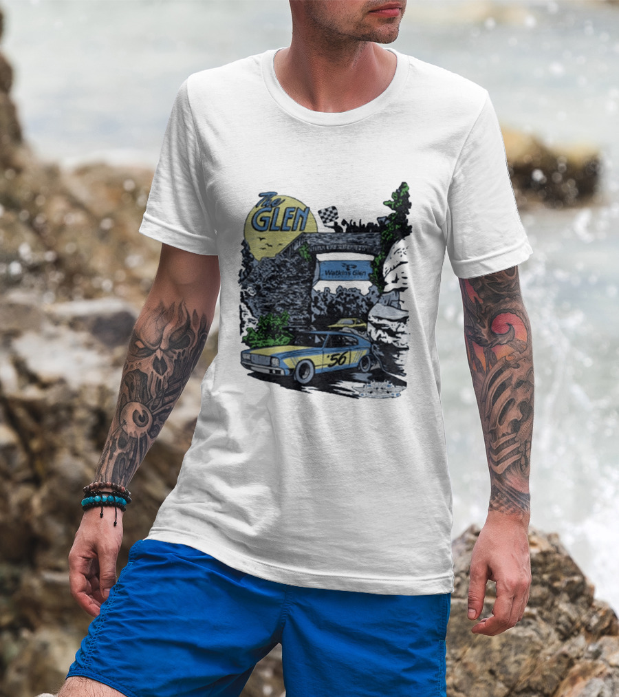 The Glen Watkins Glen International Checkered Flag Racecar 56 Archway Scenic T-Shirt