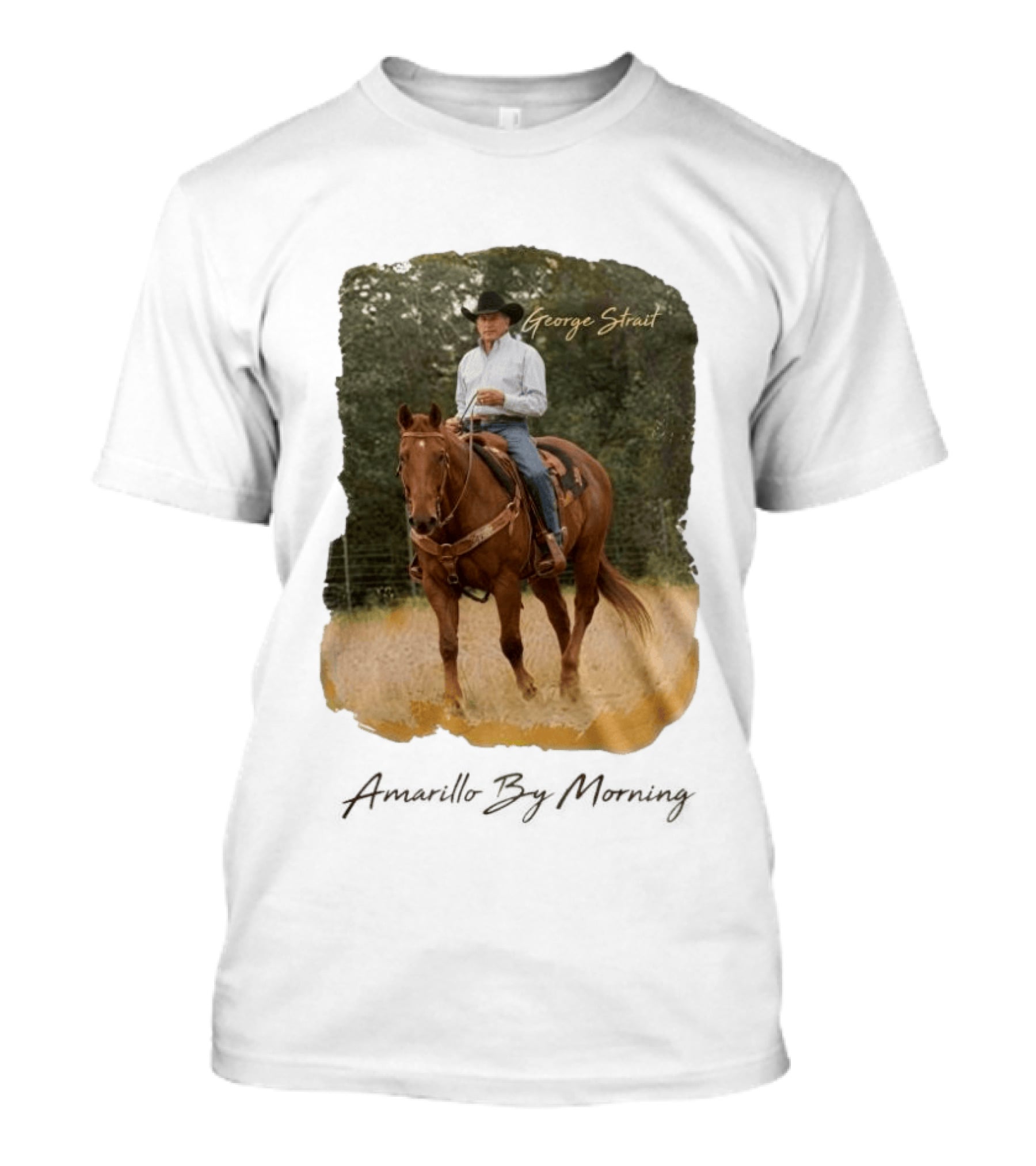 George Strait Riding Horse In Rustic Landscape One Night Only T-Shirt
