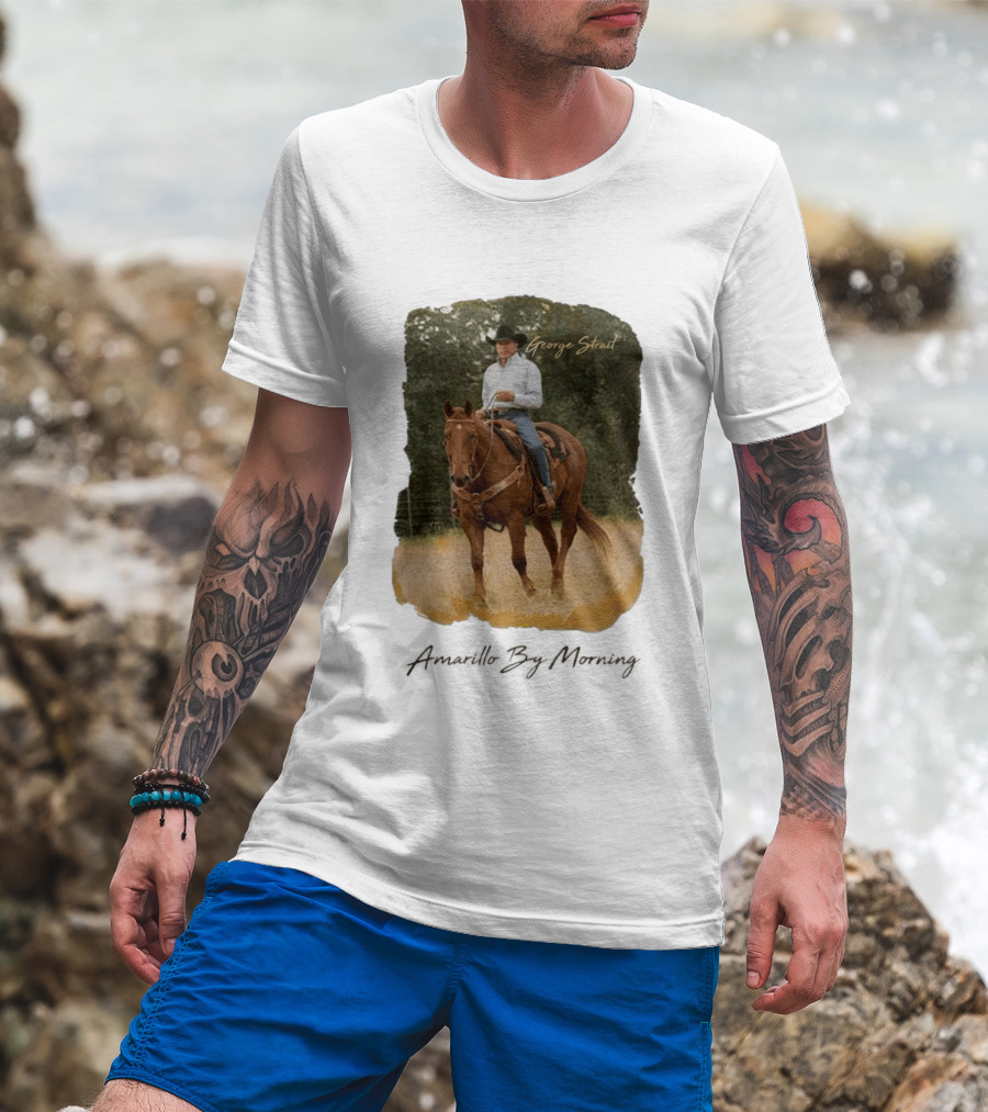 George Strait Riding Horse In Rustic Landscape One Night Only T-Shirt