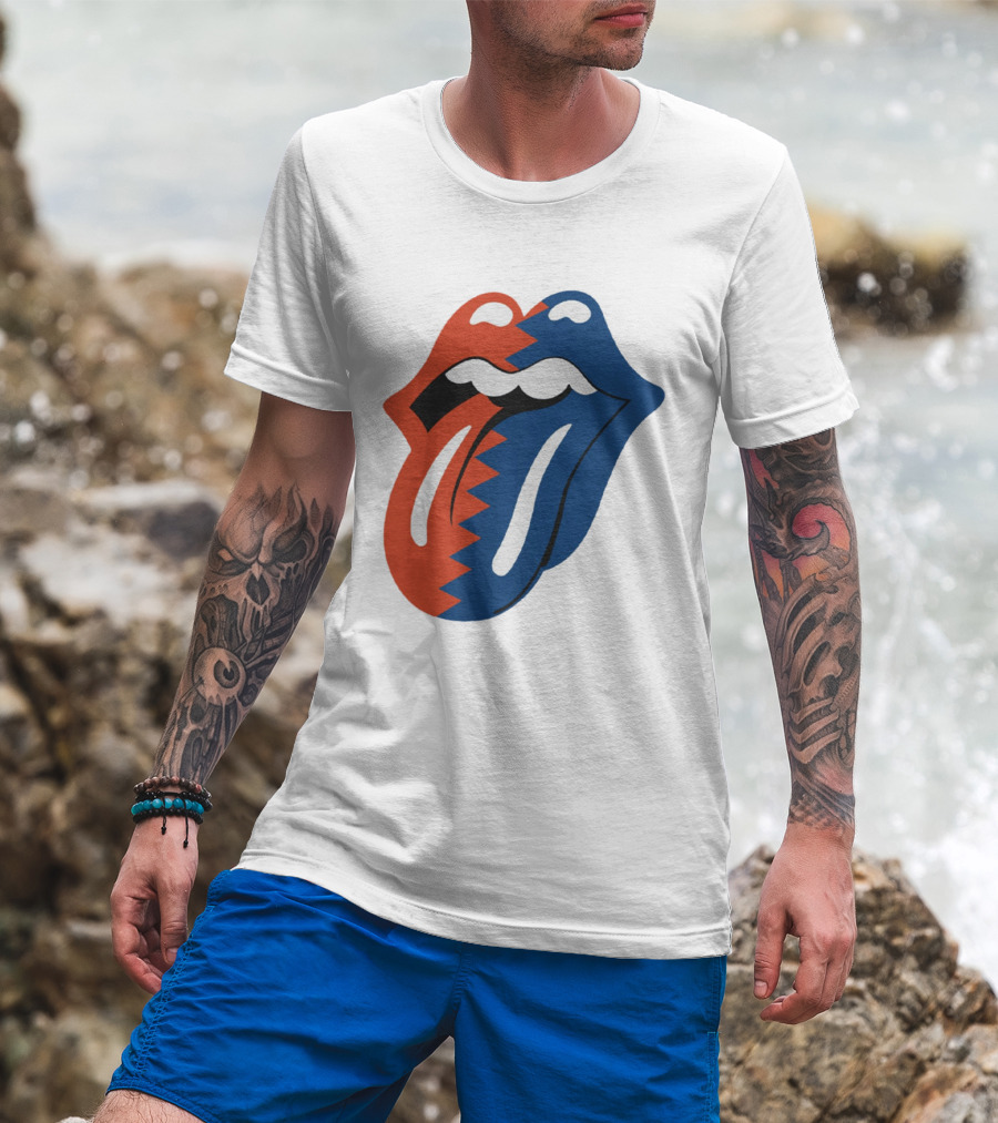 Rolling Stones Big Mouth Tongue Rare Red Blue Contrast T-Shirt
