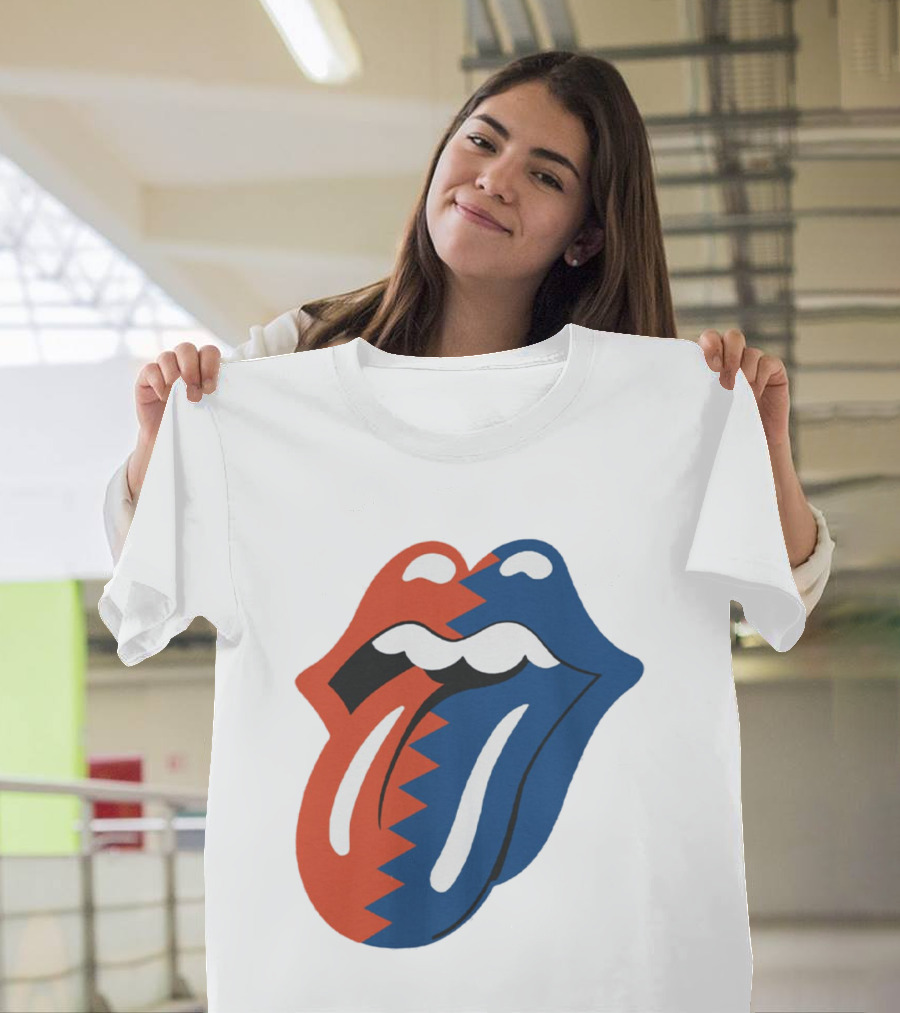 Rolling Stones Big Mouth Tongue Rare Red Blue Contrast T-Shirt