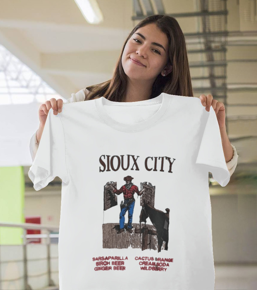 Sioux City Sarsaparilla Birch Beer Ginger Beer Cactus Orange Cream Cola Wildberry Cowboy Saloon Scene T-Shirt