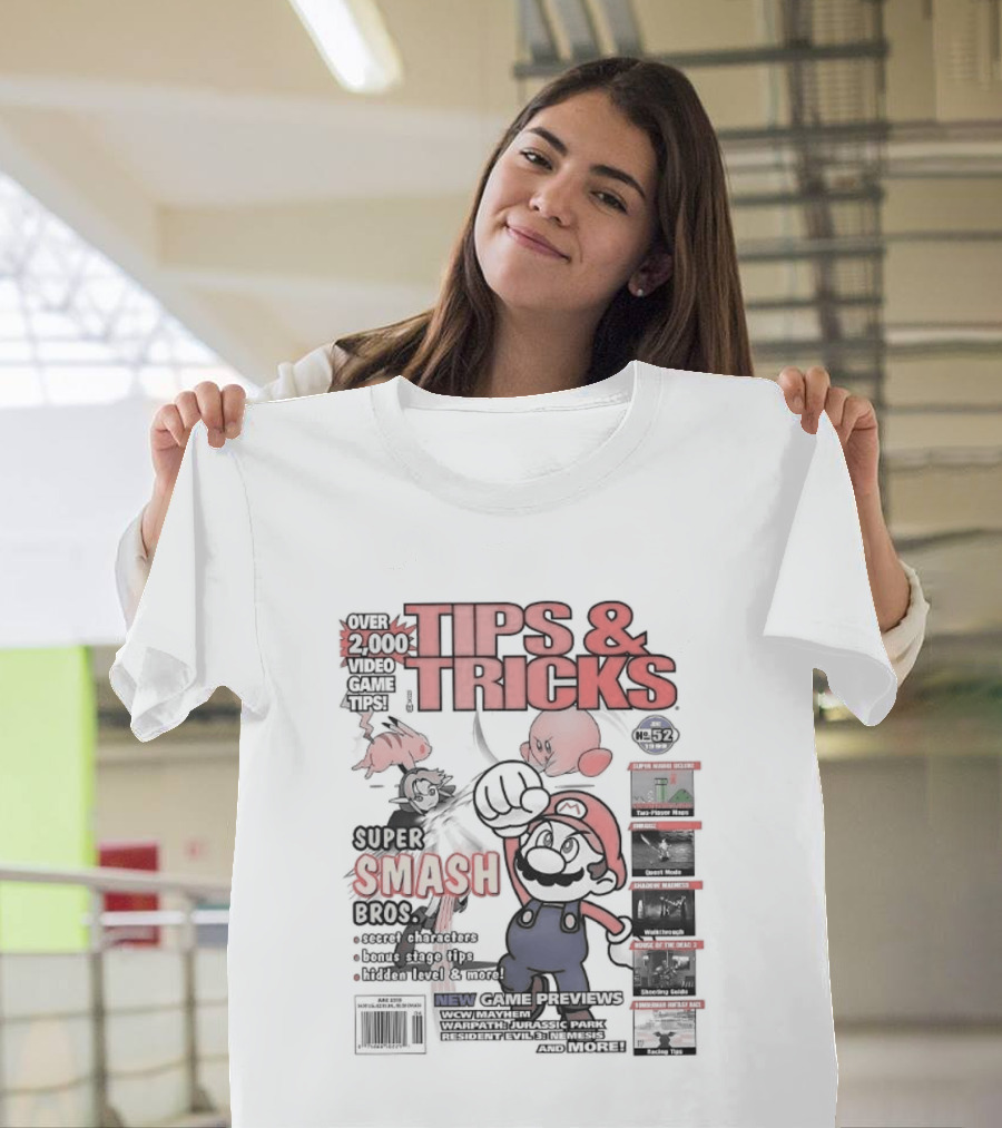Super Smash Bros Over 2000 Video Game Tips And Tricks Retro Cover Mario Kirby Characters T-Shirt