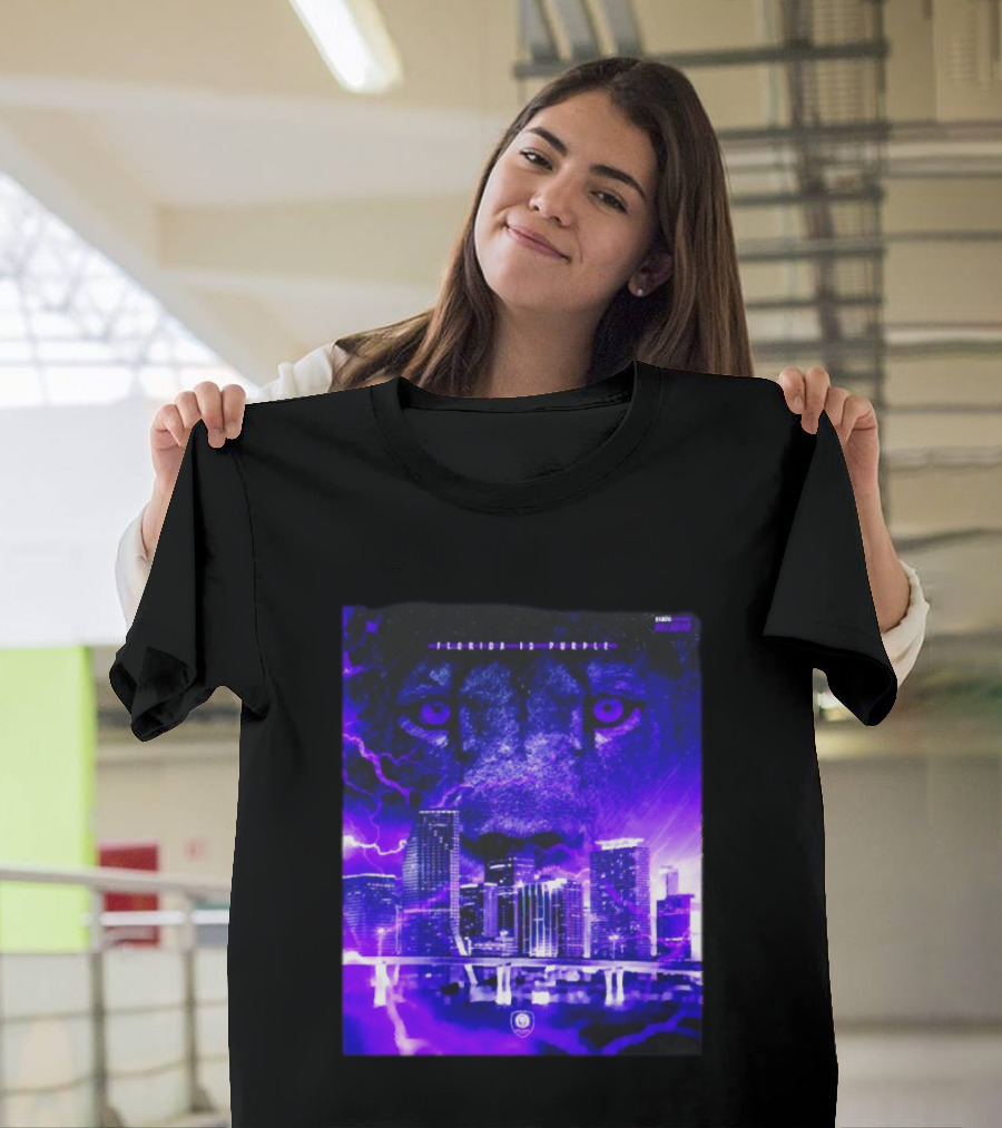 Florida Is Purple Orlando City SC Lion City Skyline Lightning T-Shirt