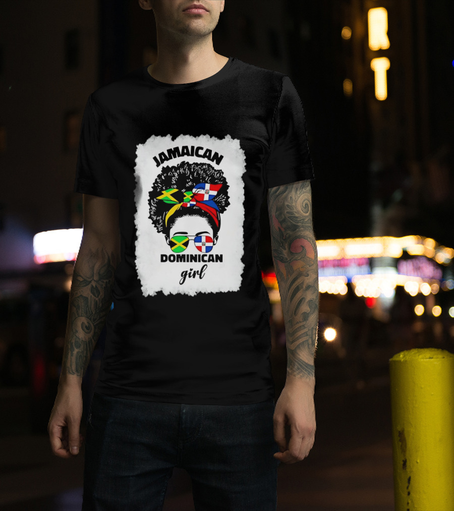 Jamaican Dominican Girl Afro Headwrap Flag Sunglasses T-Shirt