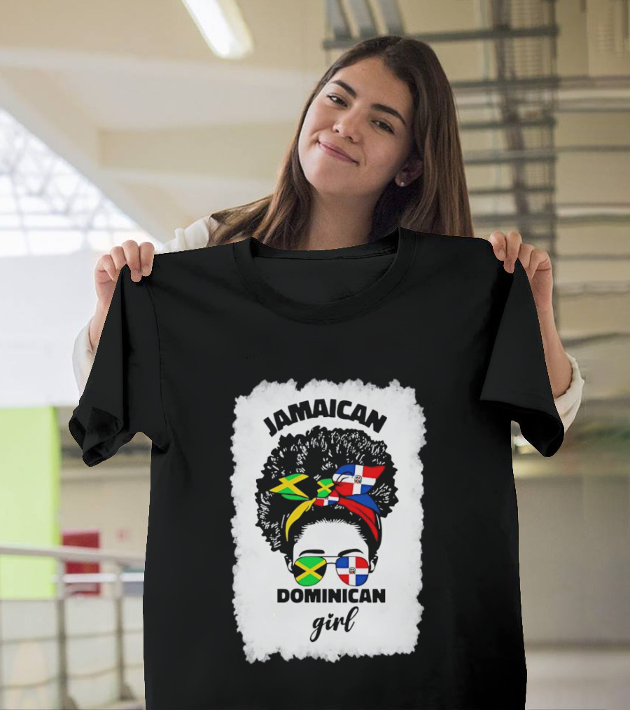Jamaican Dominican Girl Afro Headwrap Flag Sunglasses T-Shirt