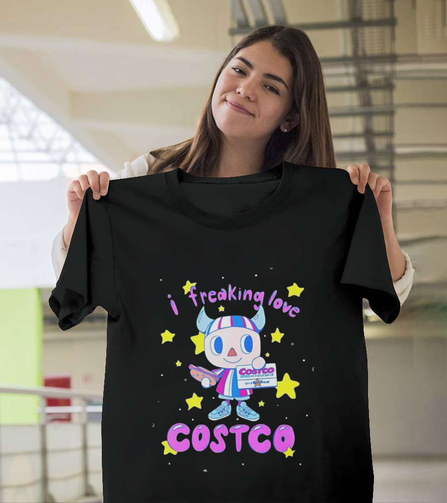 I Freaking Love Costco Cute Cartoon Character Holding Membership Card T-Shirt