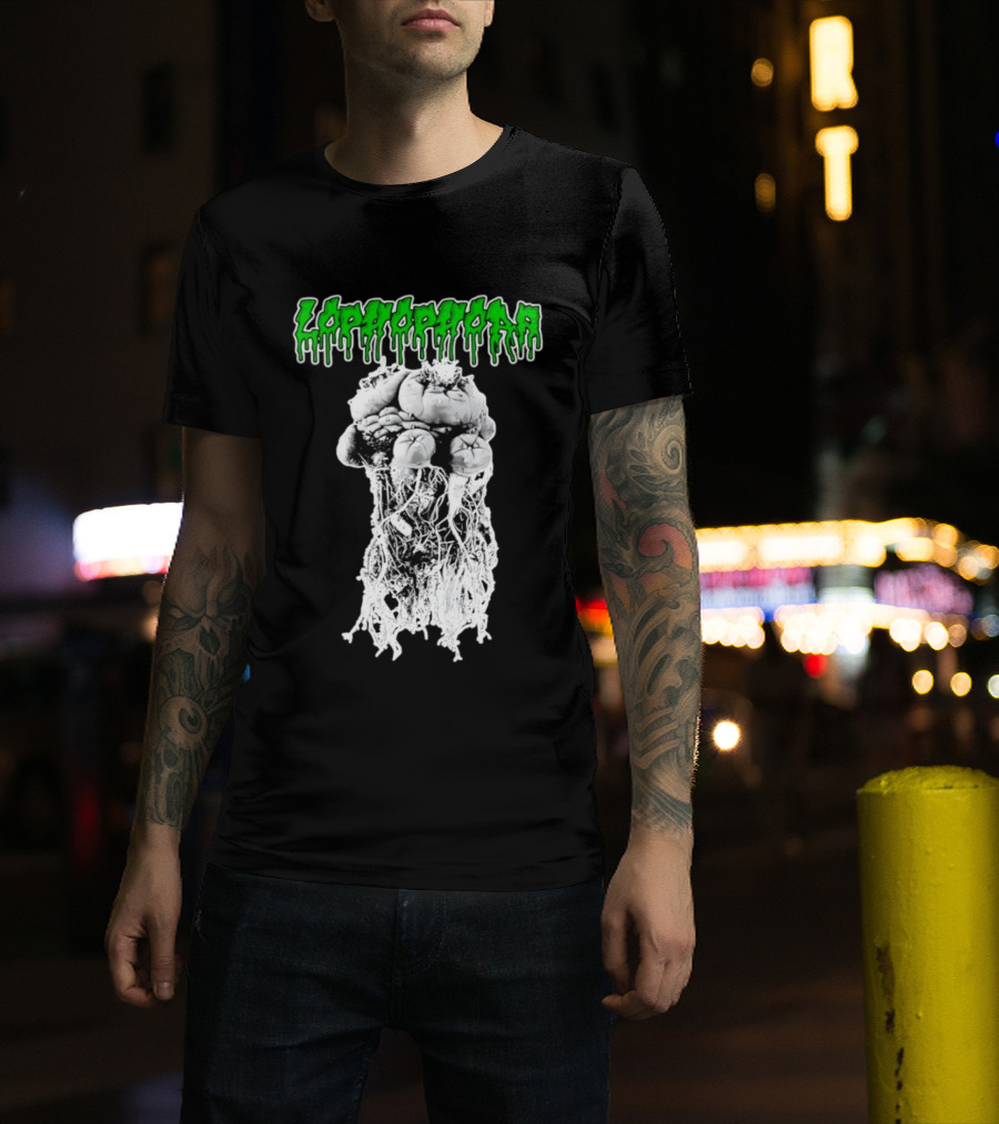 Lophophora Cactus Dripping Text With Detailed Root T-Shirt