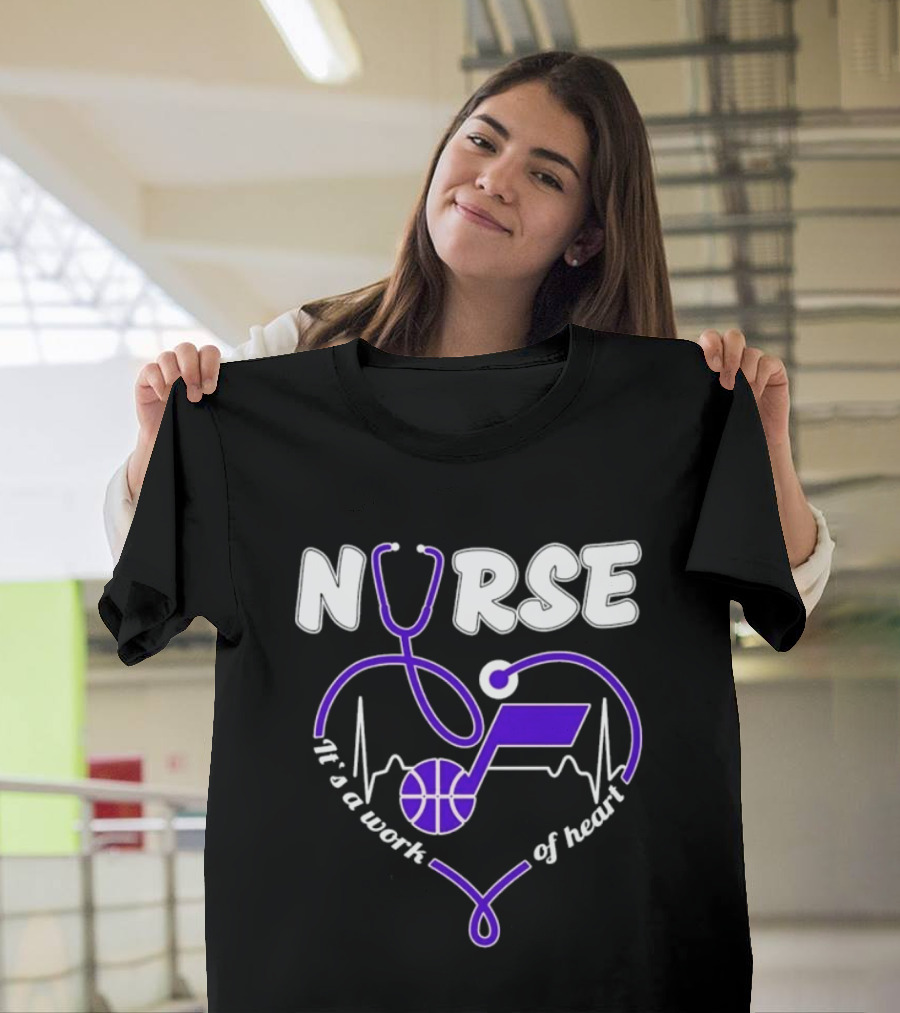 Utah Jazz Nurse It's A Work Of Heart Stethoscope Basketball T-Shirt