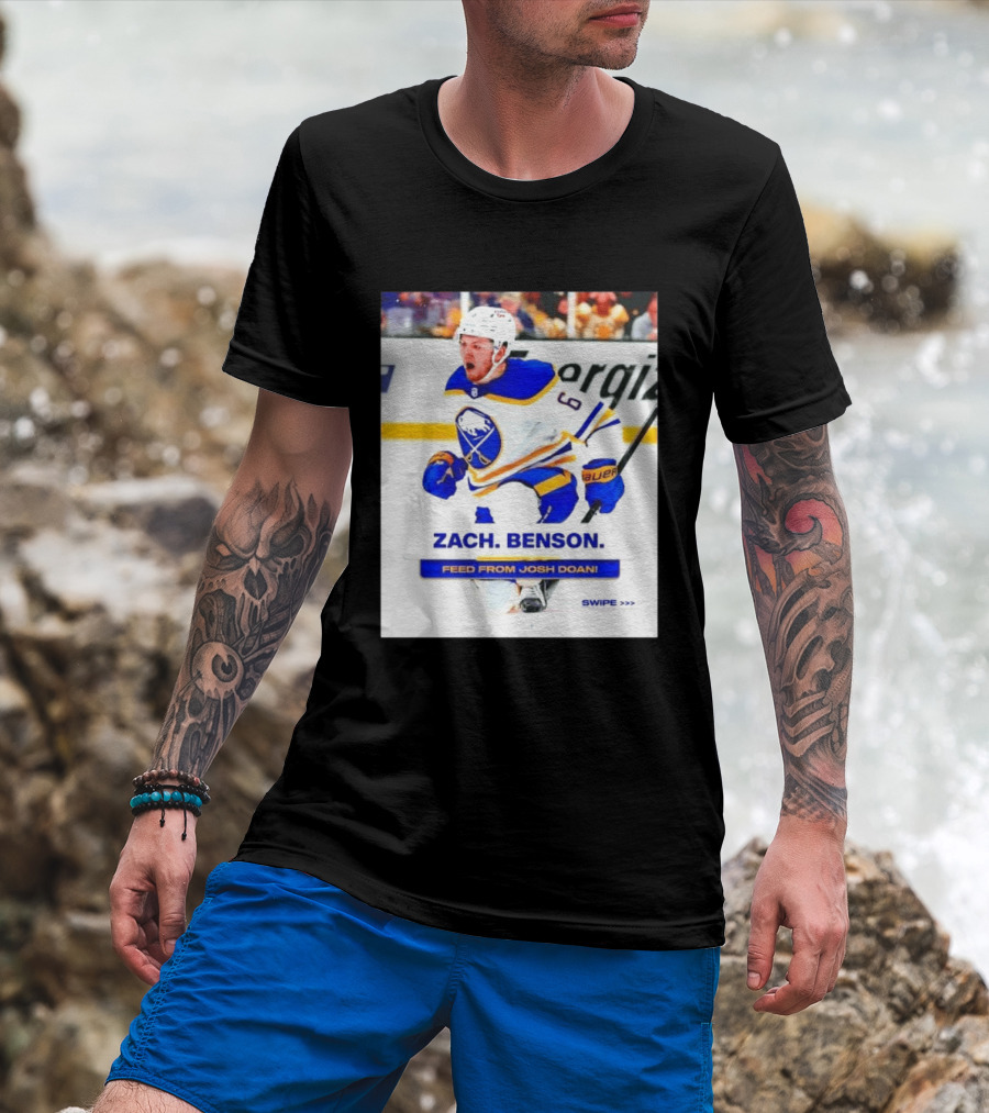 Zach Benson Buffalo Sabres Feed From Josh Doan Swipe T-Shirt