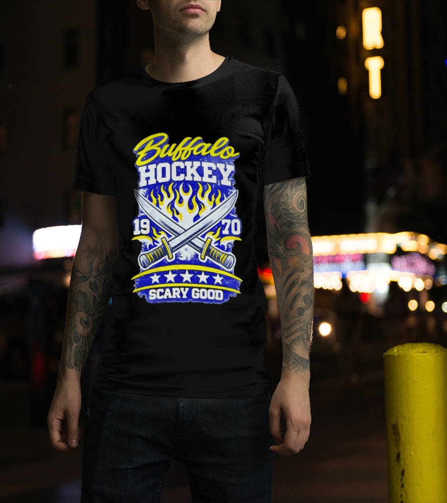 Buffalo Hockey 1970 Scary Good Crossed Swords Flames T-Shirt