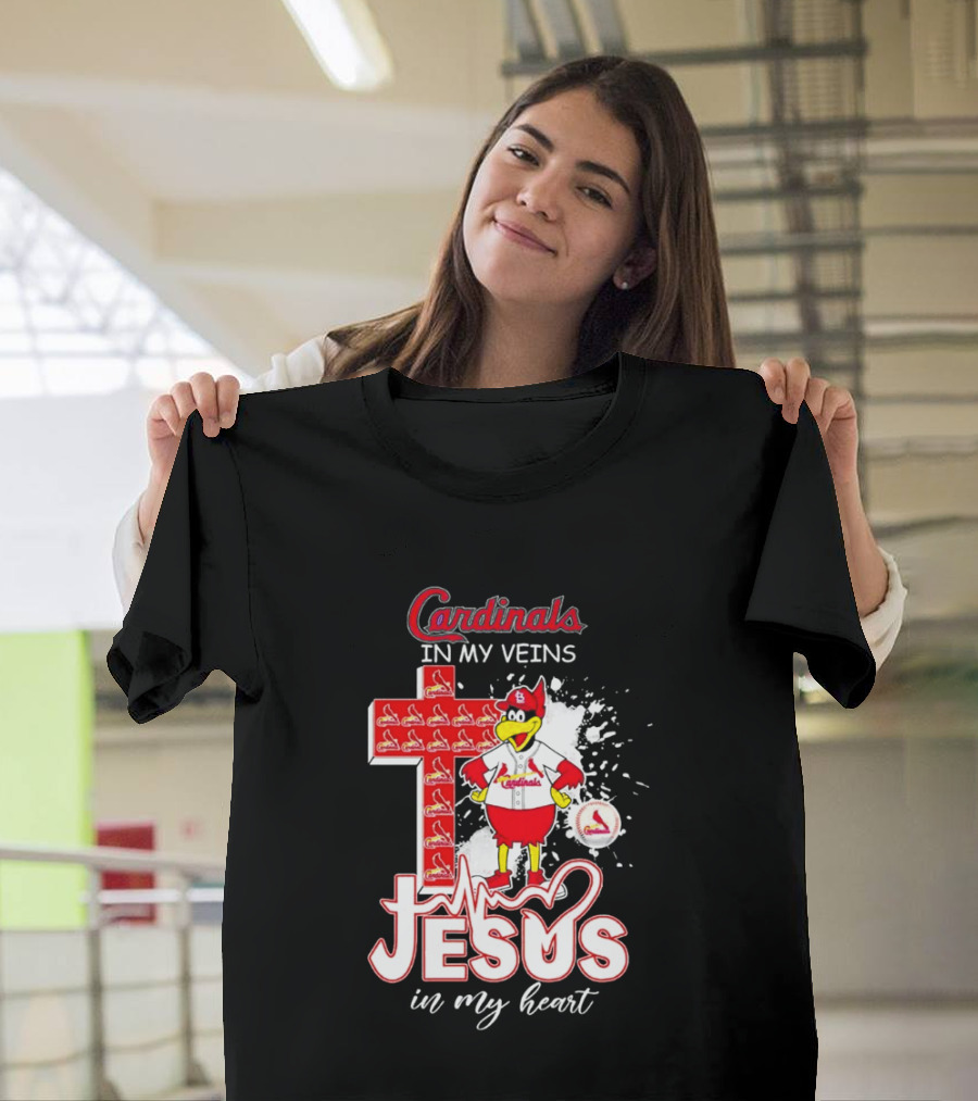 Cardinals In My Veins Jesus In My Heart Cross T-Shirt
