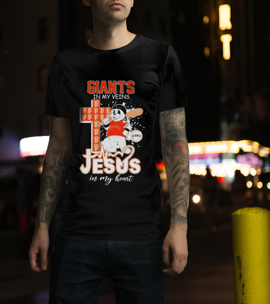 Giants In My Veins Jesus In My Heart Baseball Cross T-Shirt
