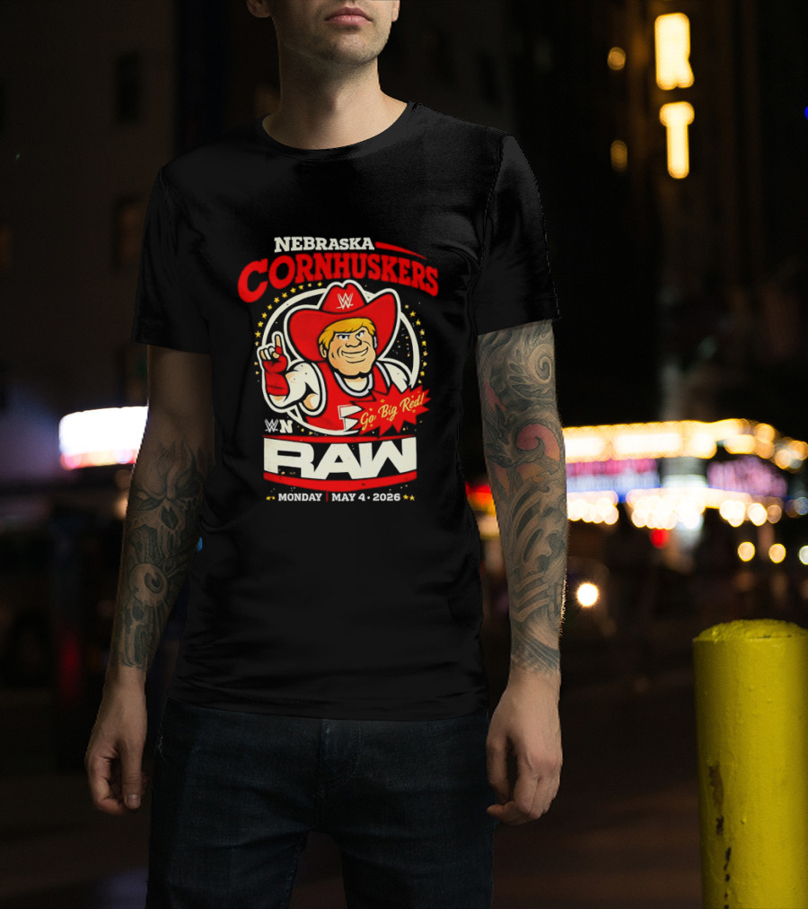 Nebraska Cornhuskers Herbie Husker WWE RAW Go Big Red May 4 2018 T-Shirt