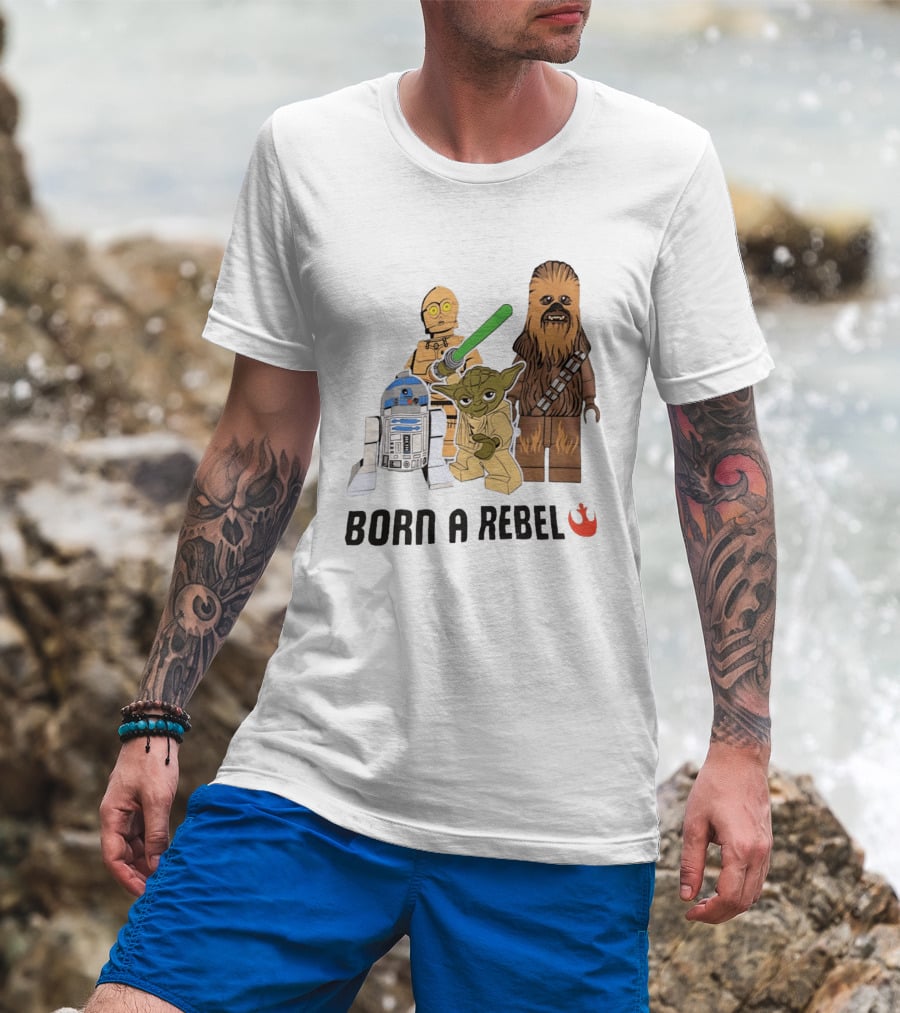 Born A Rebel Star Wars LEGO Characters Yoda Chewbacca R2 D2 C 3PO T-Shirt