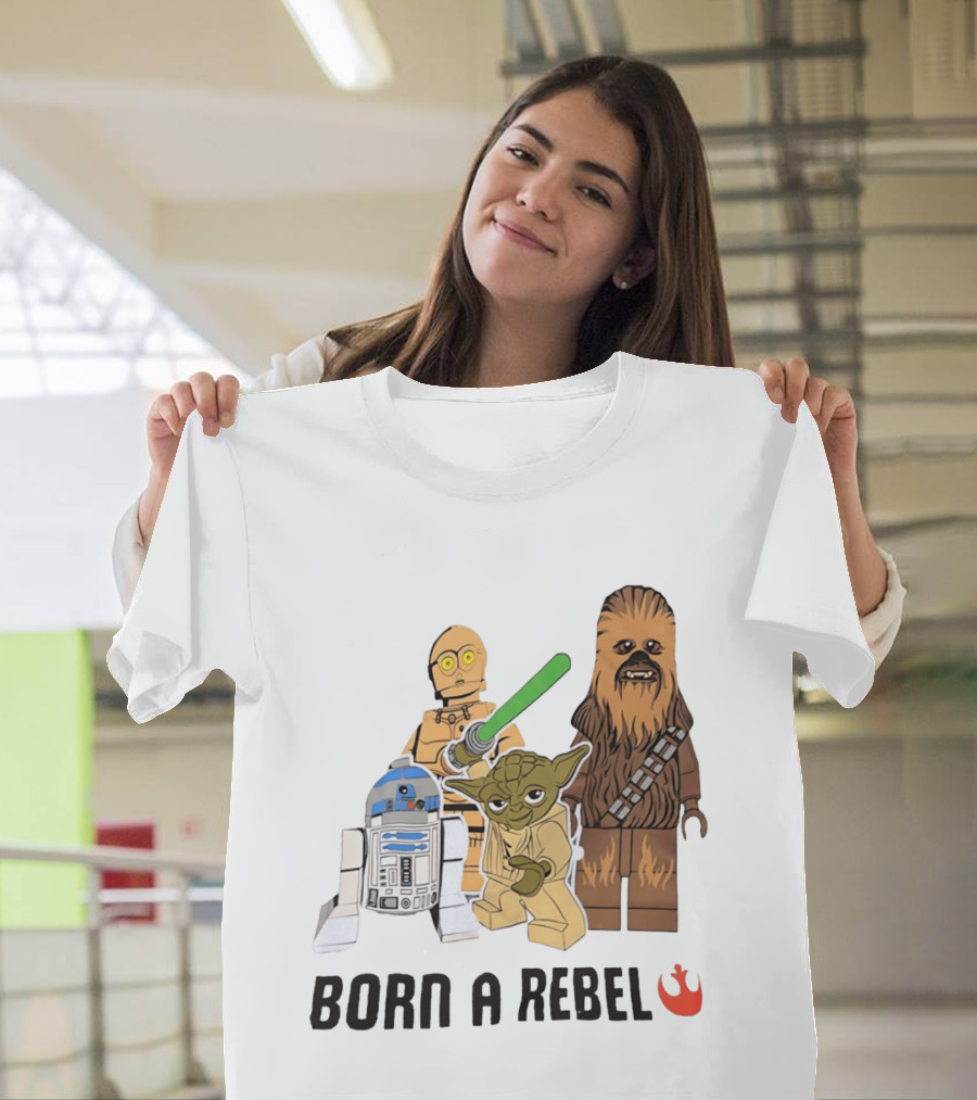 Born A Rebel Star Wars LEGO Characters Yoda Chewbacca R2 D2 C 3PO T-Shirt