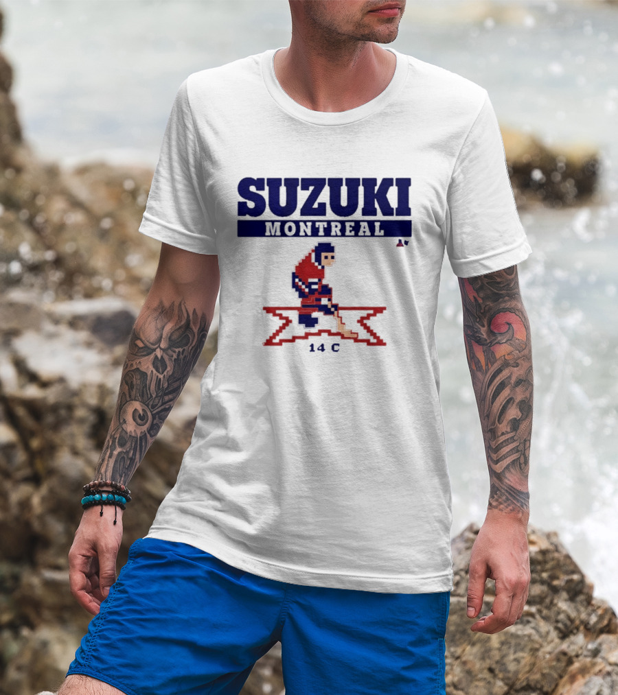 SUZUKI Montreal 14 C Red Hockey Player Pixel T-Shirt