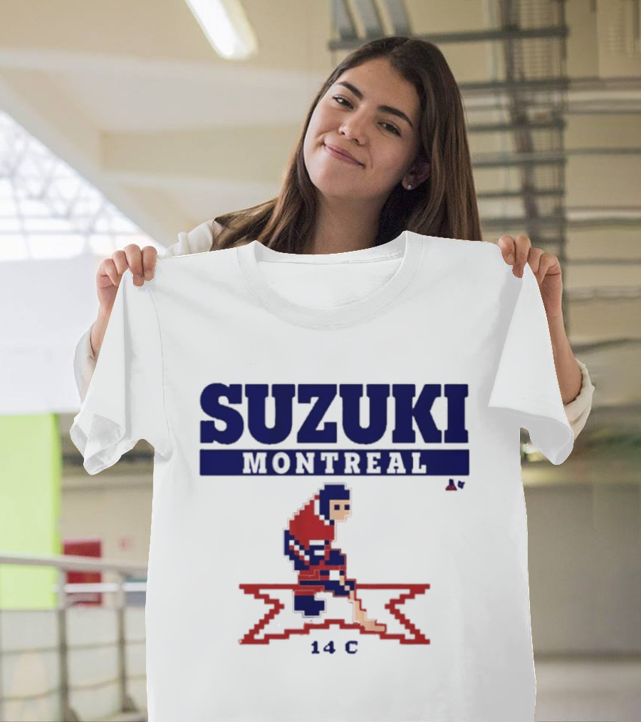 SUZUKI Montreal 14 C Red Hockey Player Pixel T-Shirt