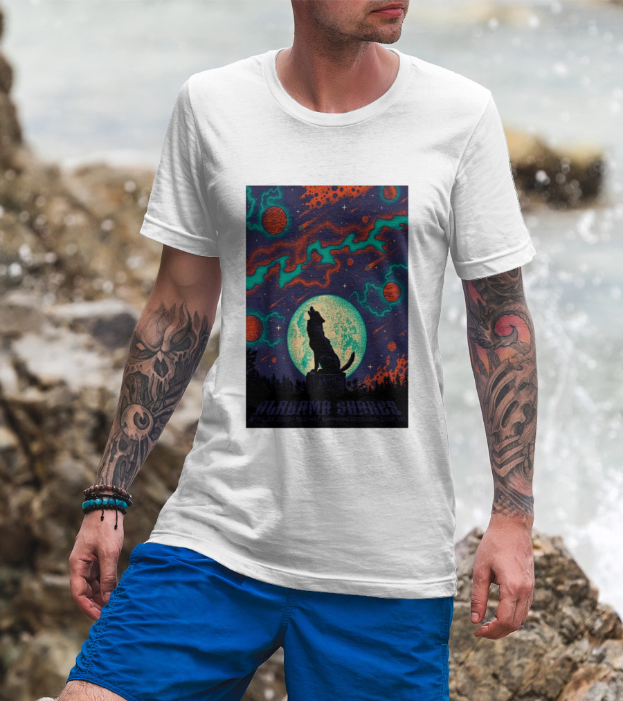 Alabama Shakes Apr 25 2026 Red Hat Amphitheater Raleigh NC Wolf Moon Cosmic Scene T-Shirt