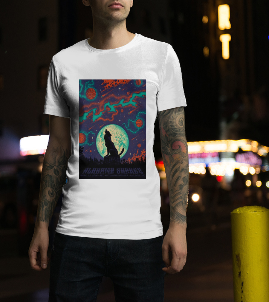 Alabama Shakes Apr 25 2026 Red Hat Amphitheater Raleigh NC Wolf Moon Cosmic Scene T-Shirt