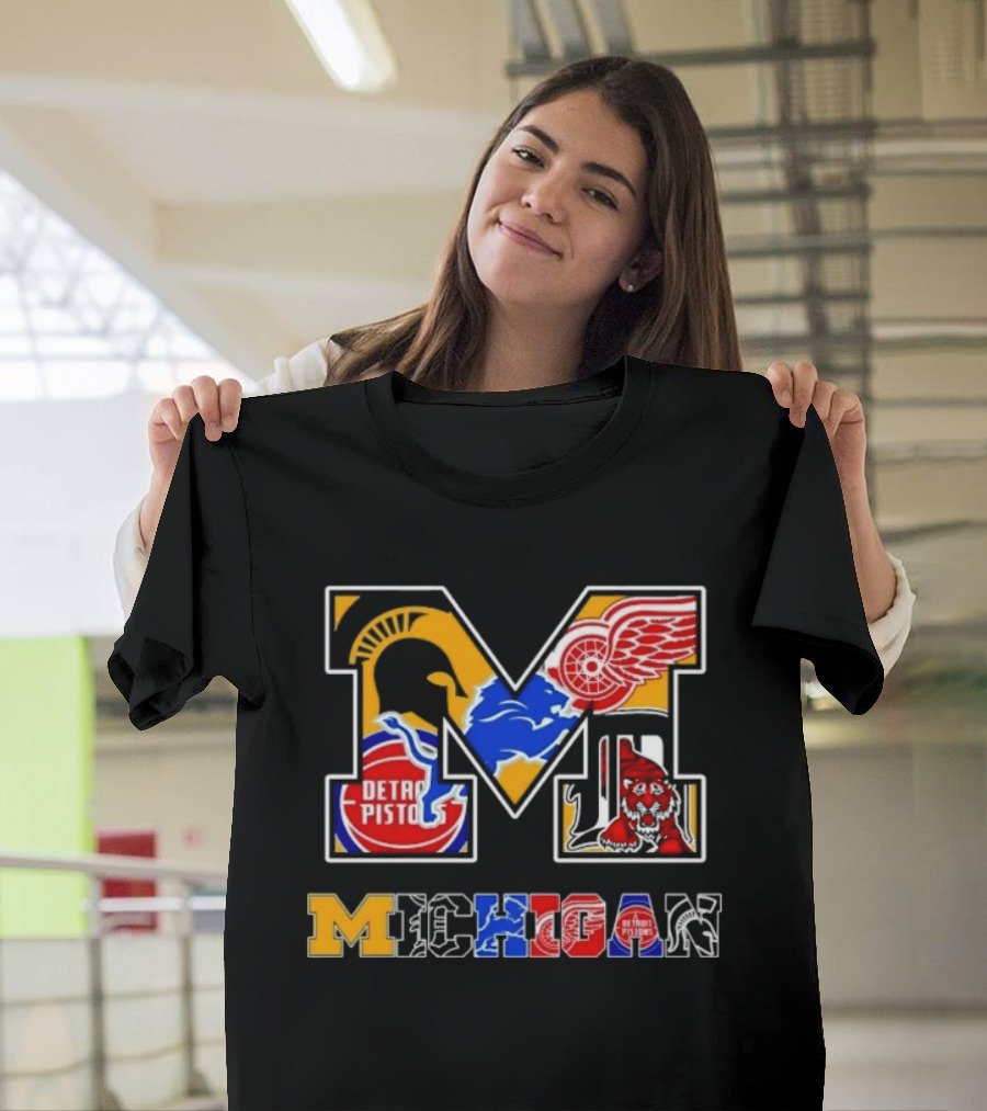 Michigan Sports Team Logos Mashup Detroit Pistons Red Wings Lions Spartans Tigers T-Shirt