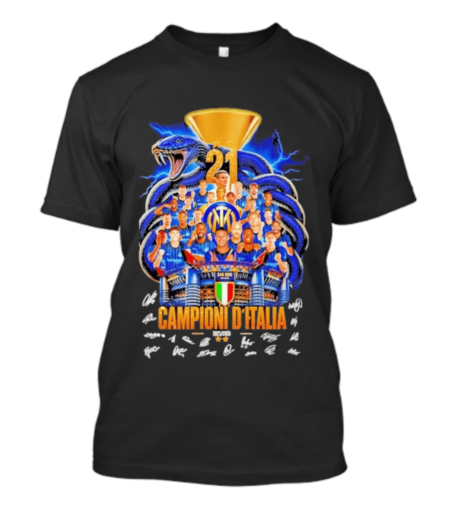 Inter Milan FC Campioni D'Italia 2025 26 San Siro Snake Trophy Signatures T-Shirt