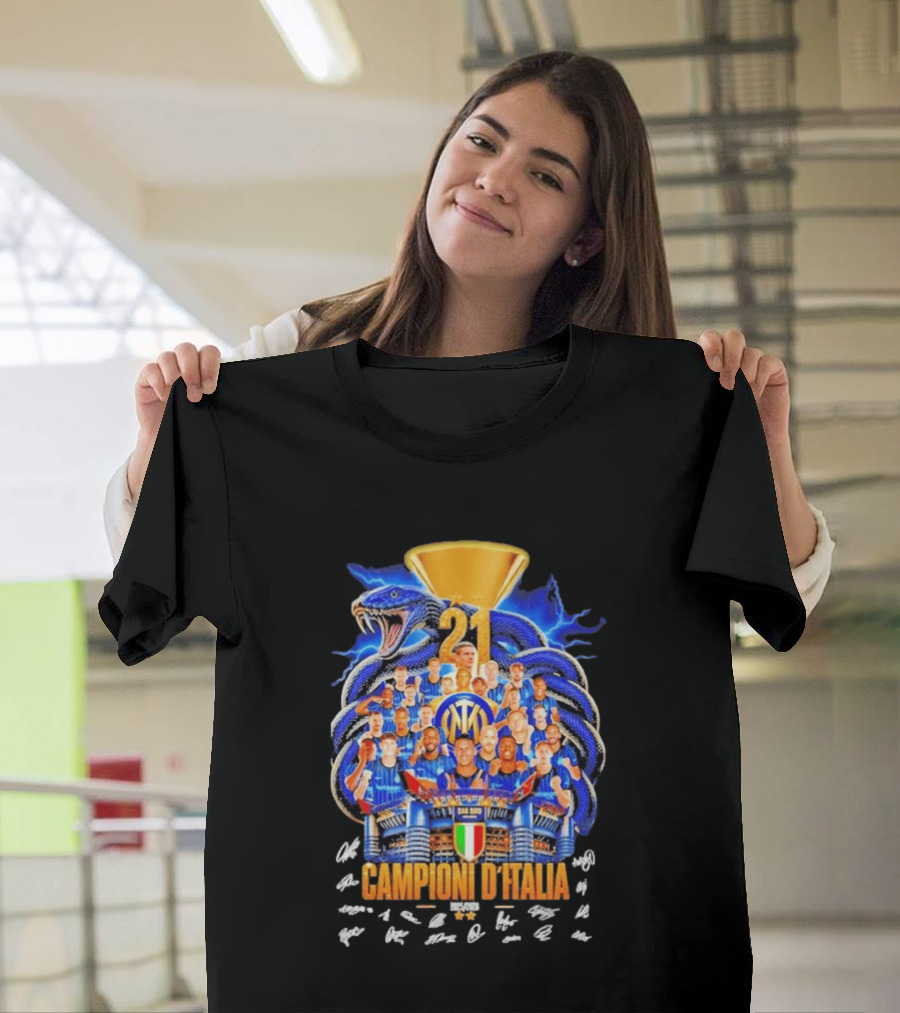 Inter Milan FC Campioni D'Italia 2025 26 San Siro Snake Trophy Signatures T-Shirt