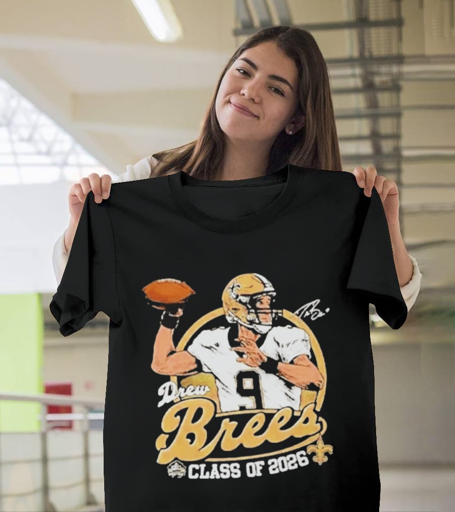 Drew Brees Class Of 2026 Vintage Football Quarterback Tribute NFL Fandom T-Shirt