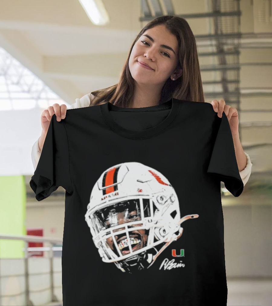 Miami Hurricanes Rueben Bain Jr. Game Face Helmet NCAA Football U T-Shirt