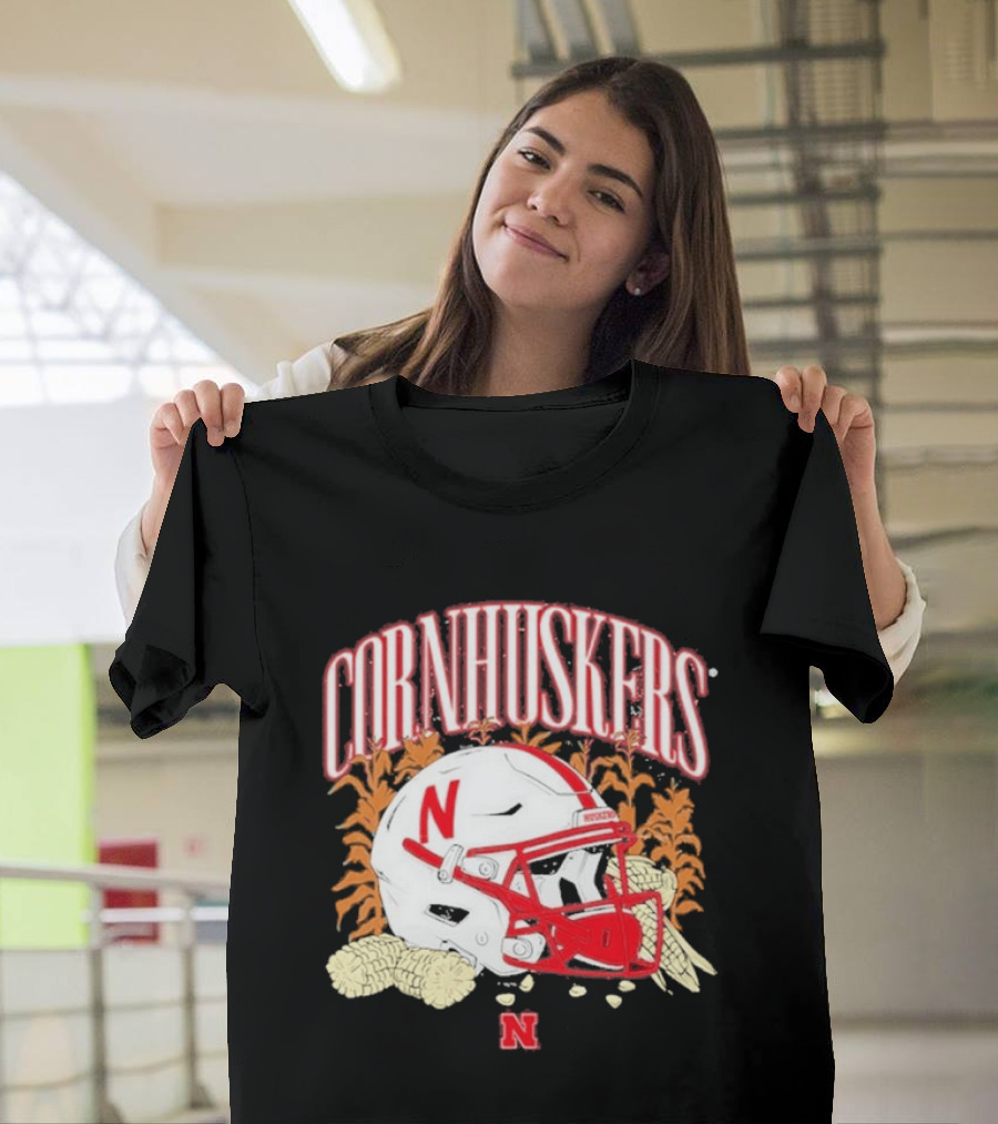 Cornhuskers Nebraska Football Helmet Ncaa Corn Stalks Iconic Red Letter N T-Shirt