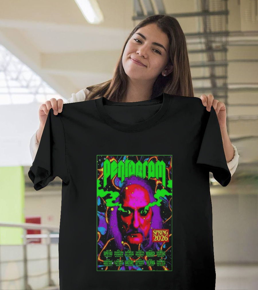 Pentagram Spring Tour May 2026 Psychedelic Neon Art With Iconic Face T-Shirt
