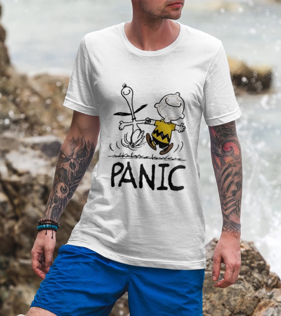 Charlie Brown Snoopy Panic Sometimes A Dog Is As Good As Any Man Peanuts Comic Strip Fun T-Shirt