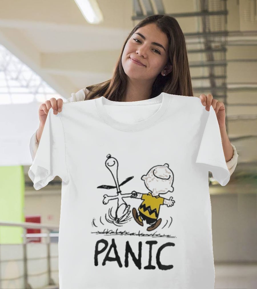 Charlie Brown Snoopy Panic Sometimes A Dog Is As Good As Any Man Peanuts Comic Strip Fun T-Shirt