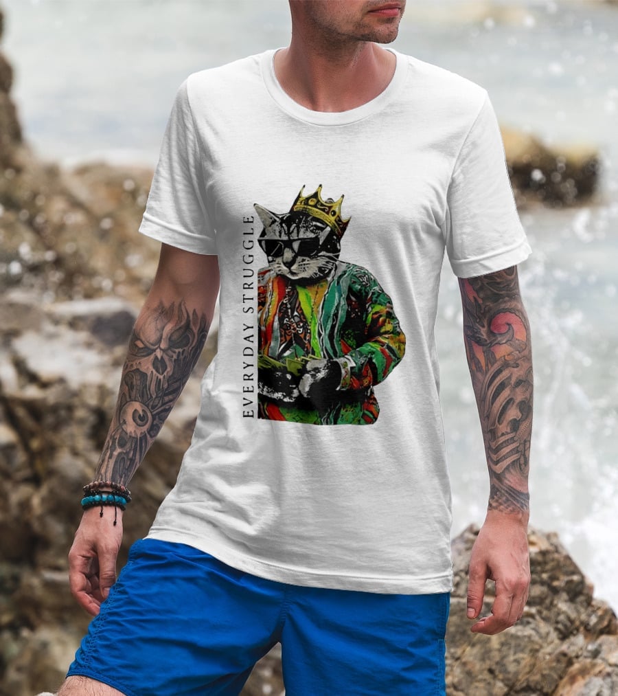 Everyday Struggle Notorious B.I.G Cat Meme Crown Sunglasses T-Shirt