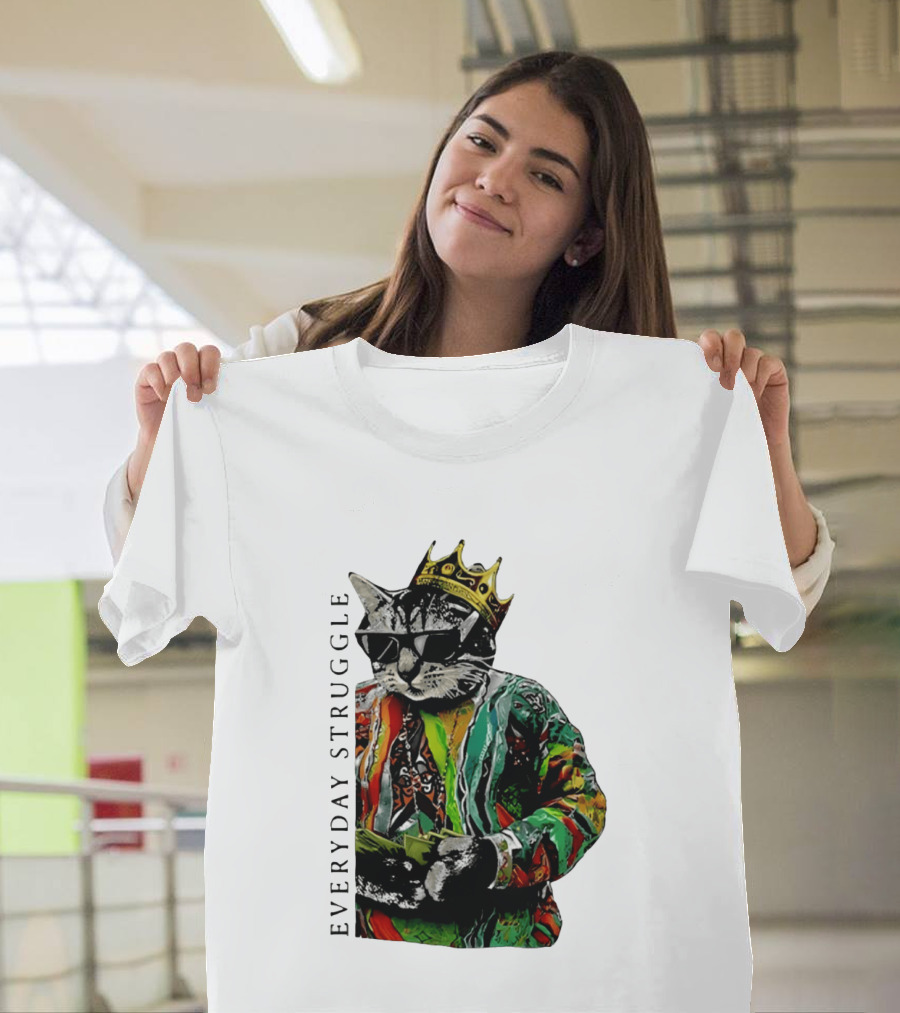 Everyday Struggle Notorious B.I.G Cat Meme Crown Sunglasses T-Shirt