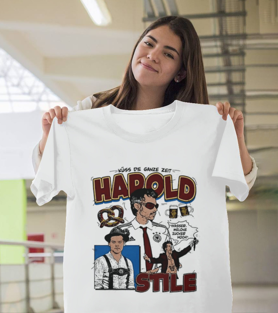 Harold Stile Kuss Die Ganze Zeit Comic Pretzel Sunglasses Police T-Shirt