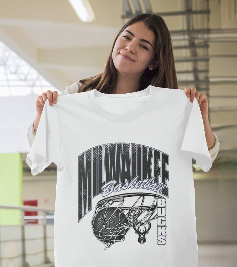 Milwaukee Bucks Basketball Swish Deer Hoop T-Shirt