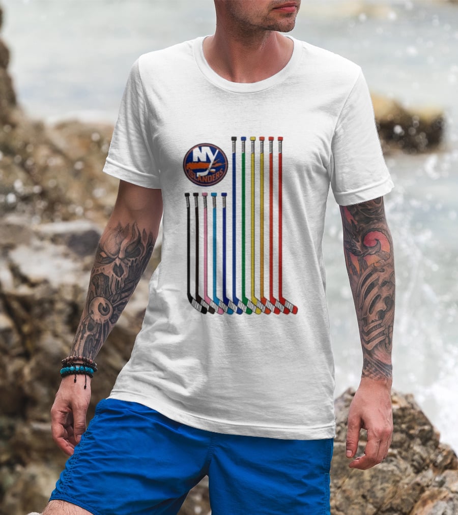 NY Islanders Rainbow Pride Night Hockey Sticks T-Shirt