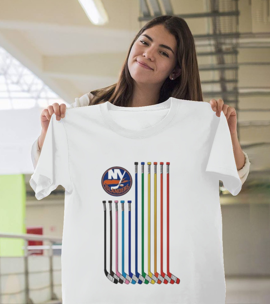 NY Islanders Rainbow Pride Night Hockey Sticks T-Shirt