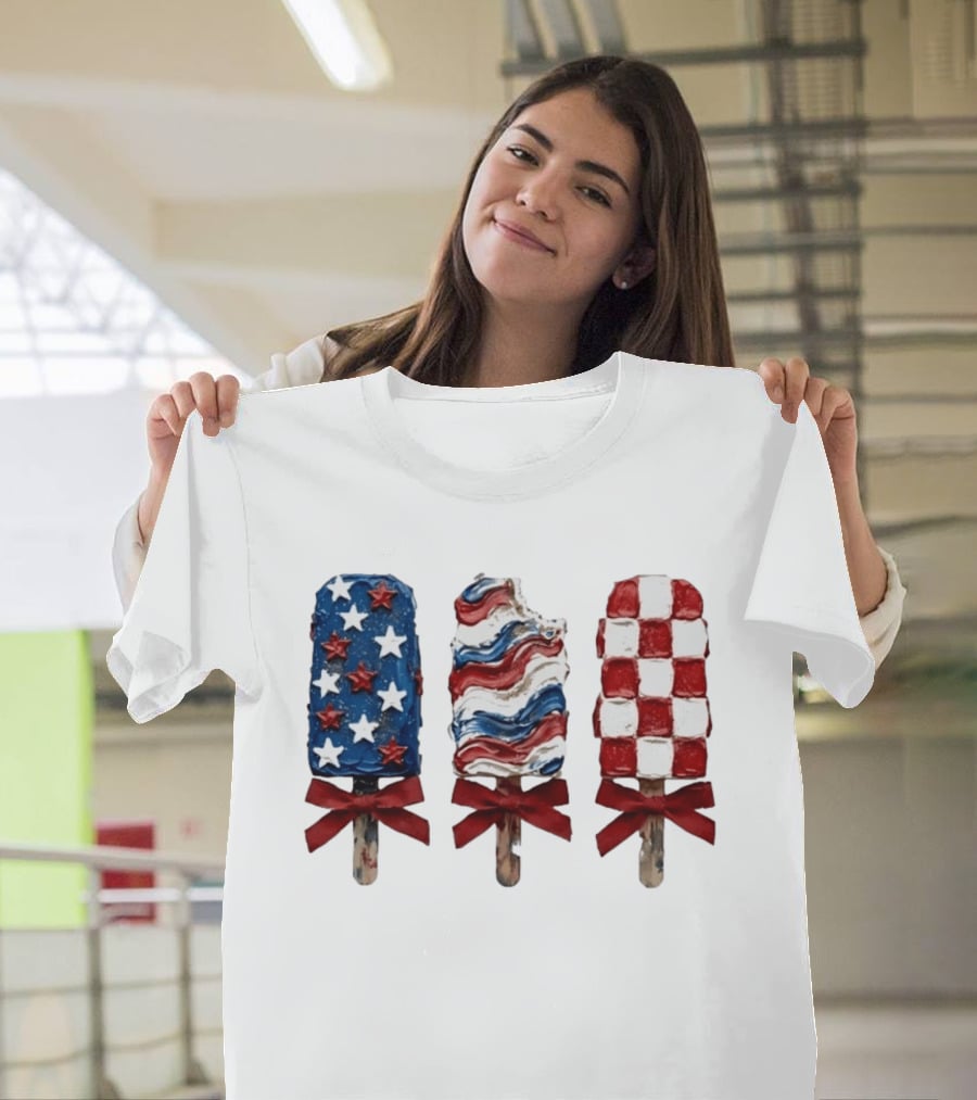 Patriotic Popsicle Stars Stripes Red White Blue T-Shirt
